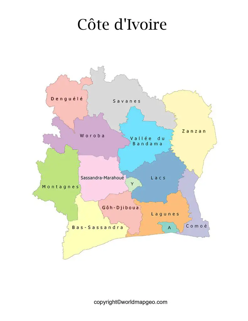 Côte d'Ivoire Labeled Map With Capital