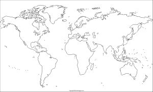 Blank World Map Outline with Printable Worksheet in PDF