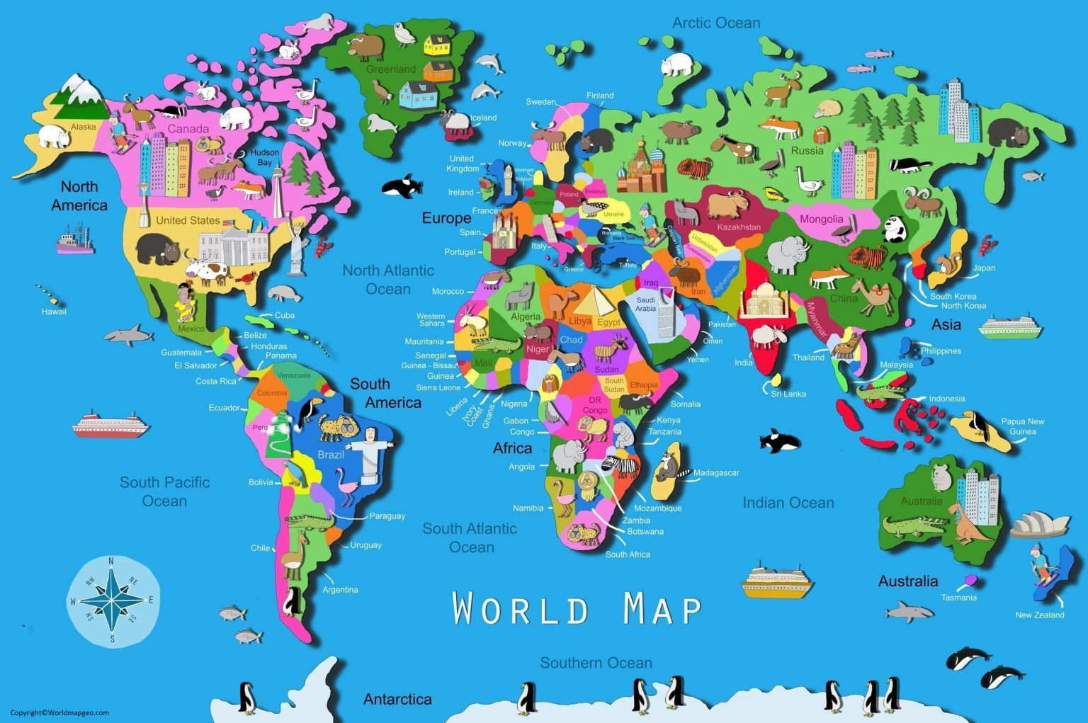 World Map for Kids Printable, Interactive, and Blank