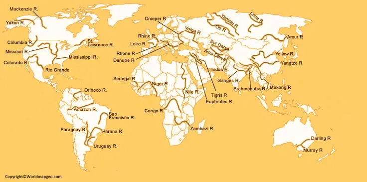 Labeled Lakes of The World Map