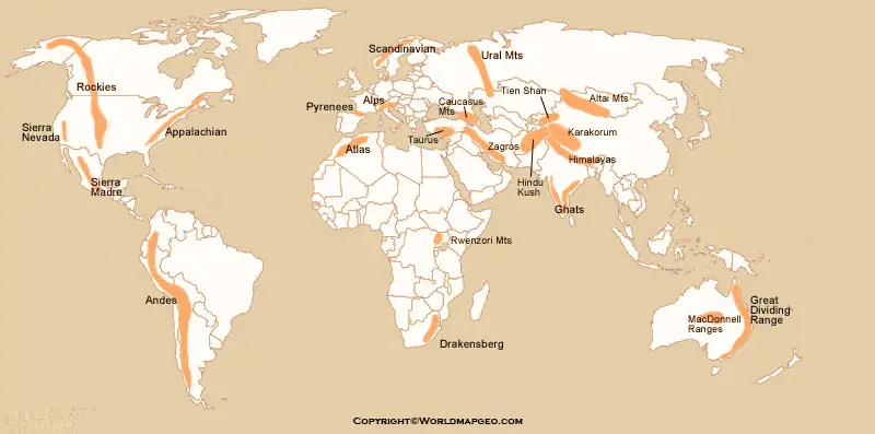 Labeled Mountain Ranges Map