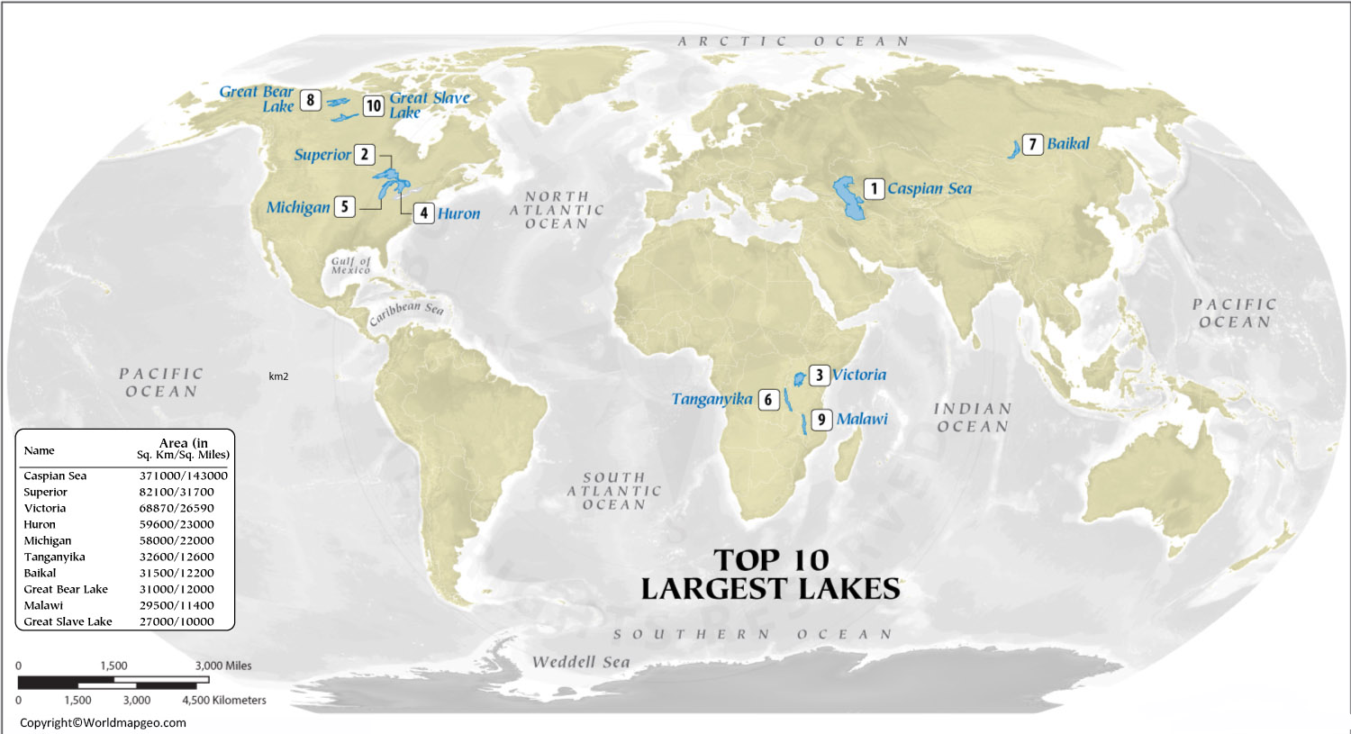 Lakes of The World Map Labeled [Rivers & Lakes of World Map]