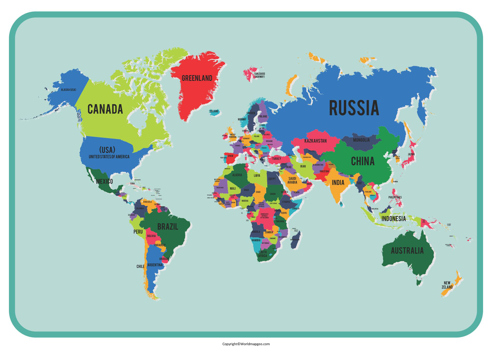 World Map HD Large in Printable High-Resolution PDF