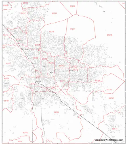 Zip Code Map of Tucson Arizona