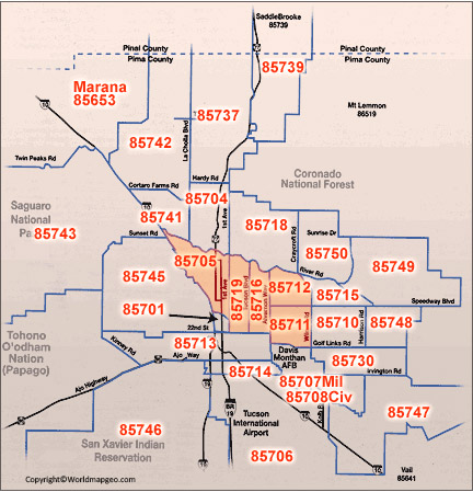 Map of Tucson Zip Codes