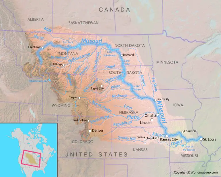 Missouri River Map [Where is Missouri River on a Map]