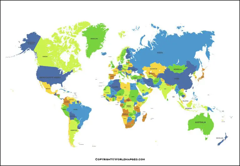 Political World Map Outline, Printable PDF in Black & White