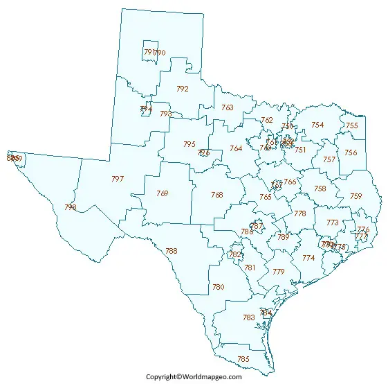 Printable Texas Zip Code Map