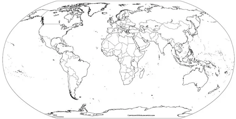 Printable World Map in Blank, Black and White PDF