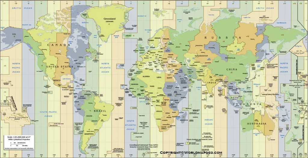 Printable World Time Zone Map