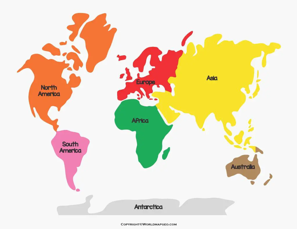 Map of seven continents of The World