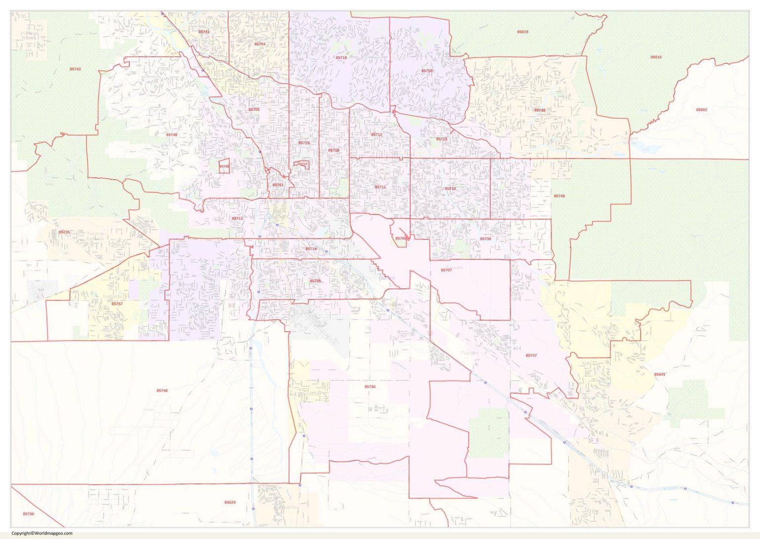 Tucson Zip Code Map Az Tucson Map By Zip Codes Printable