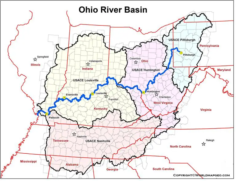 Ohio River Map - Where Ohio river valley is located?