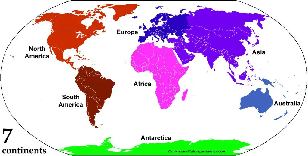 World Map 7 Continents with Names