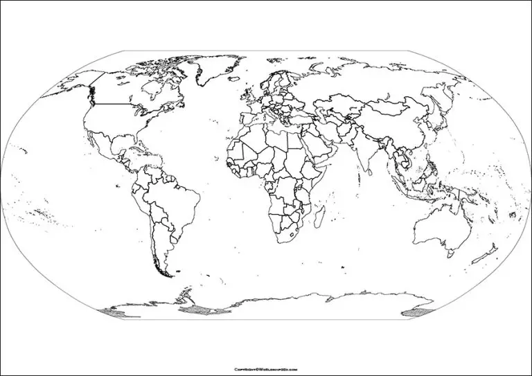 Printable World Map in Blank, Black and White PDF