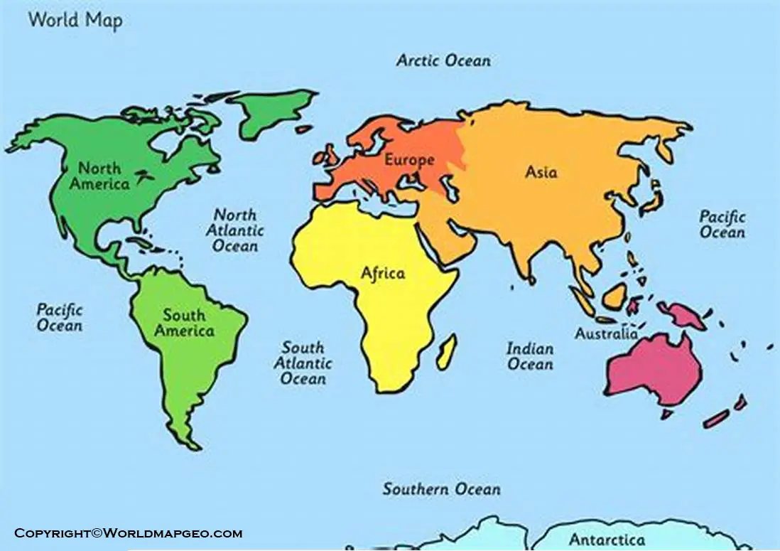 World Map Continents and Oceans with Names Printable