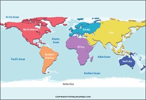 World Map Continents and Oceans with Names Printable