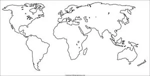 Printable World Map in Blank, Black and White PDF