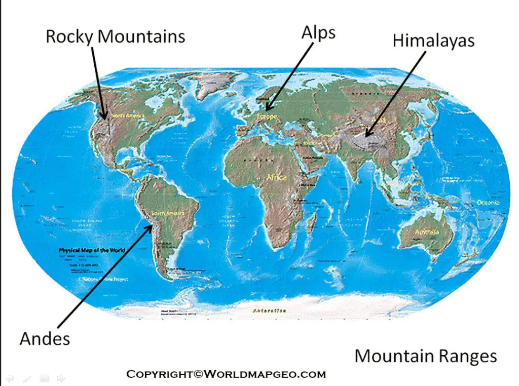 World Map with Mountain Ranges