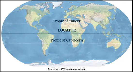 Map of World with Equator and Prime Meridian