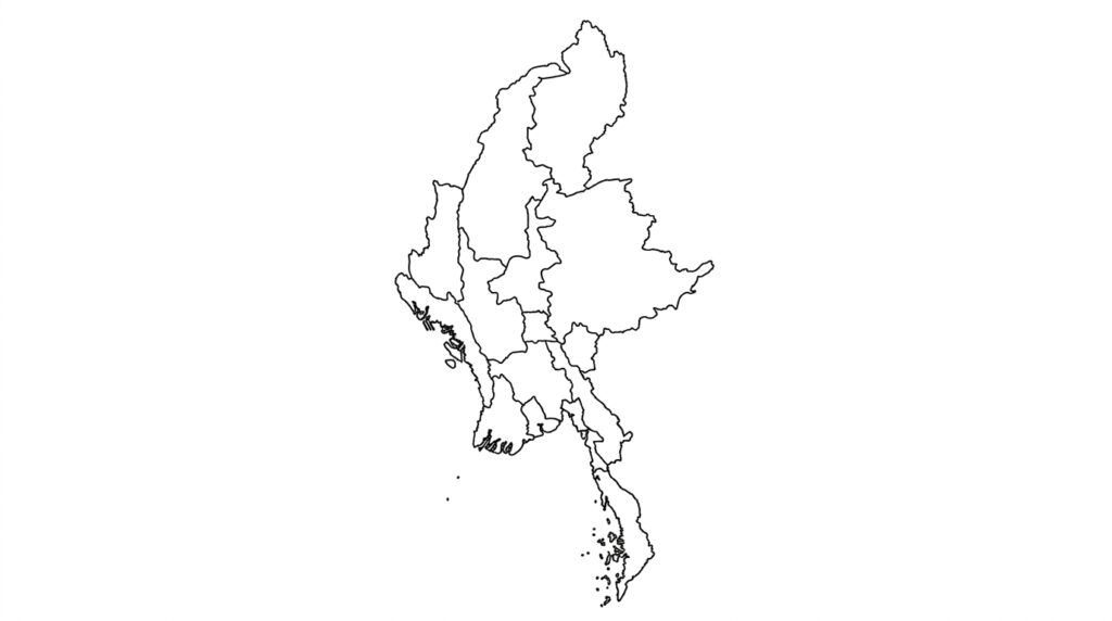 Blank Myanmar states and regions map